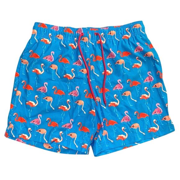 George Bright Blue Swim Trunks with Pink Flamingos Size M (32-34) Neon Pink Red - Picture 2 of 12